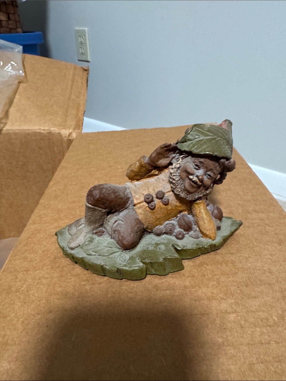 Relaxed Woodland Gnome Sculpture - Brown, Green & Tan